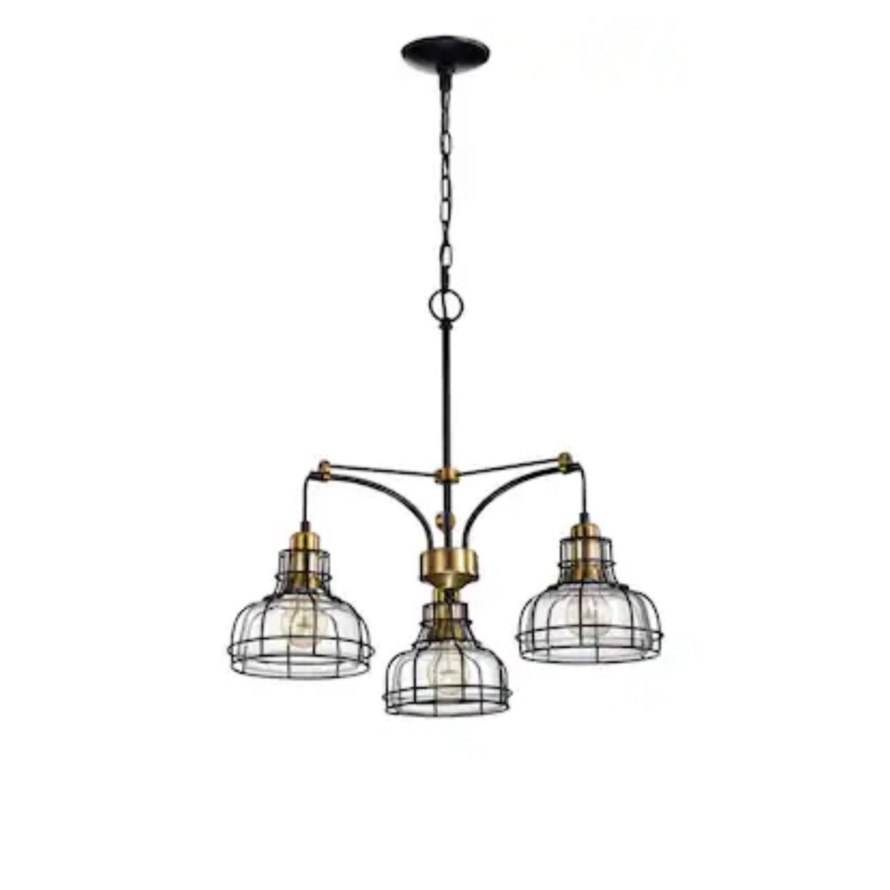 💡 Locke 3-Light Black &‎ Antique Gold Chandelier Clear Glass Open Box